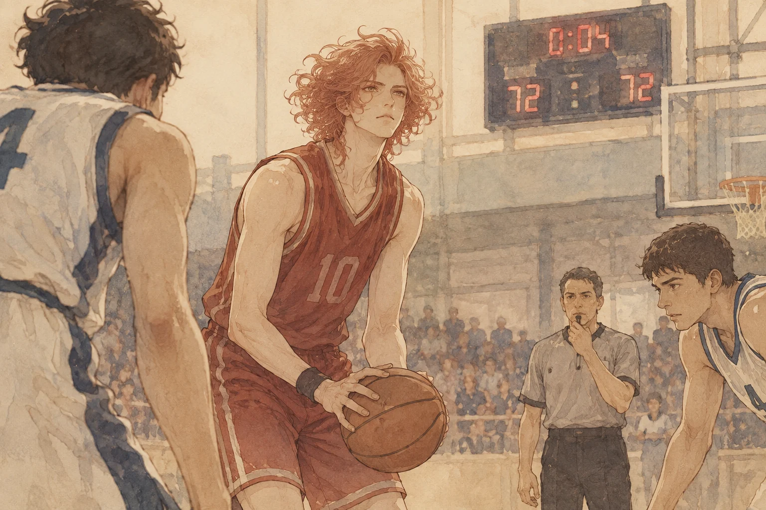 Illustration of a basketball game scene