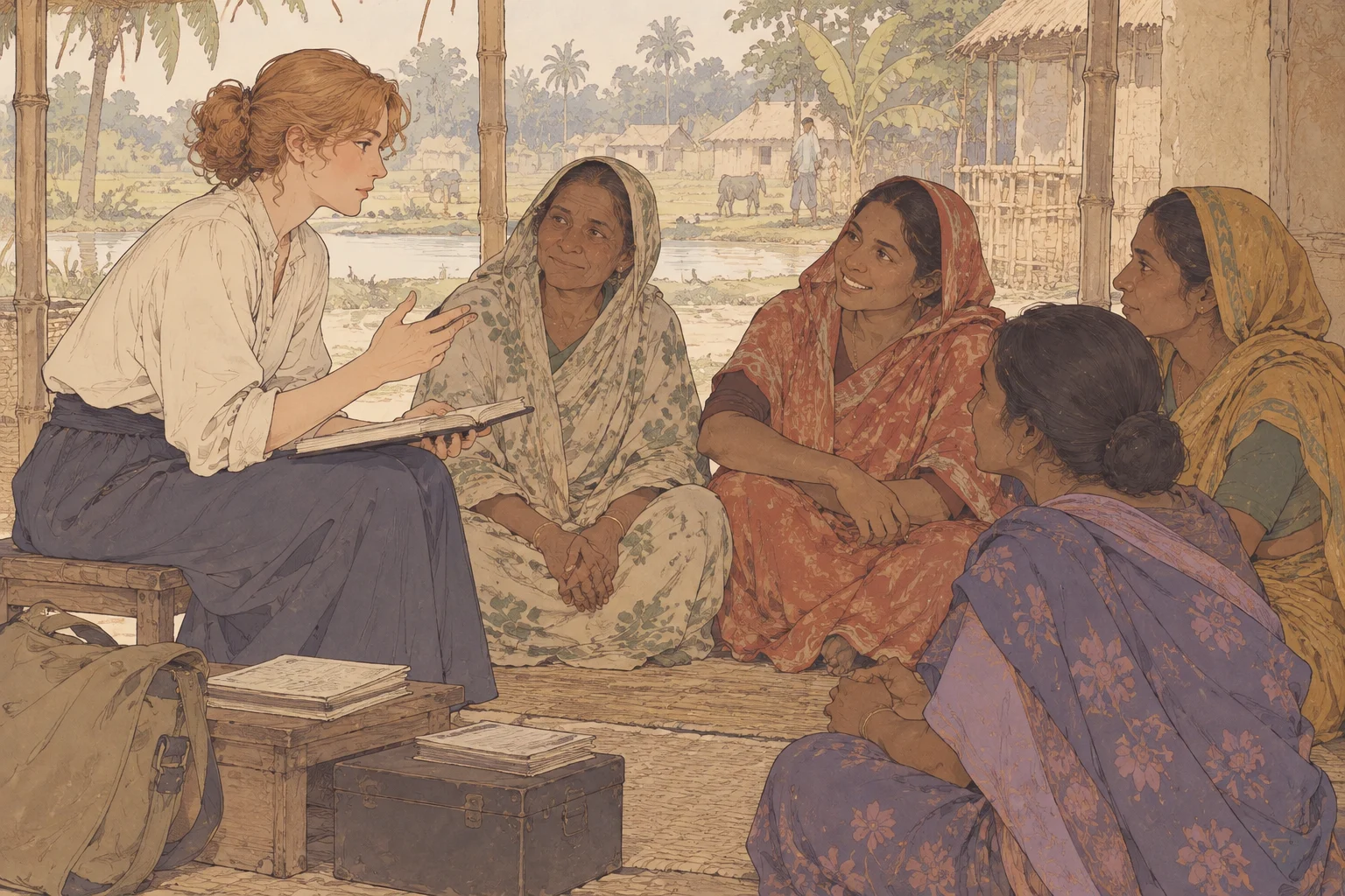 Grameen Bank scene illustration