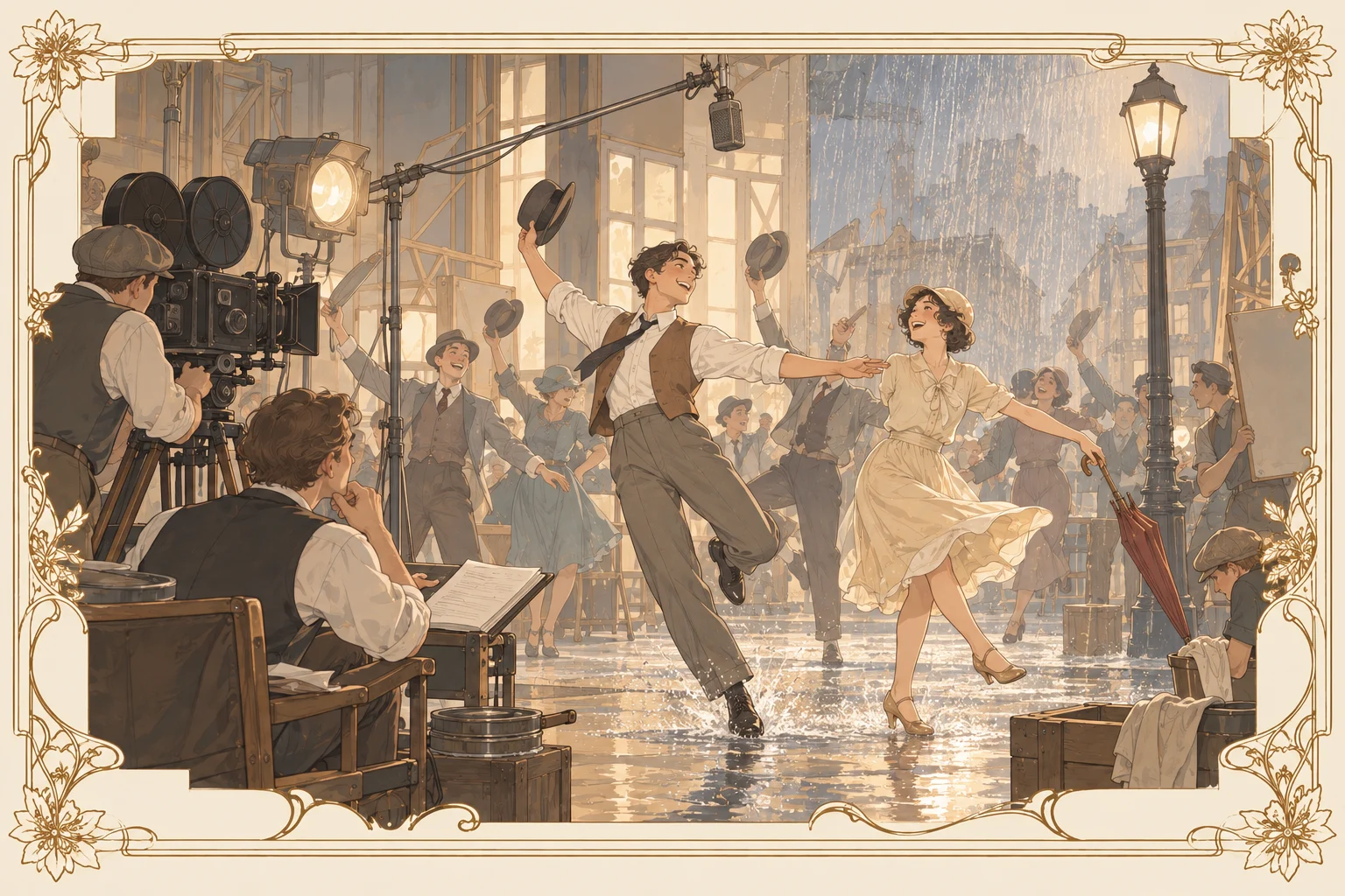 雨に唄えばの場面イラスト