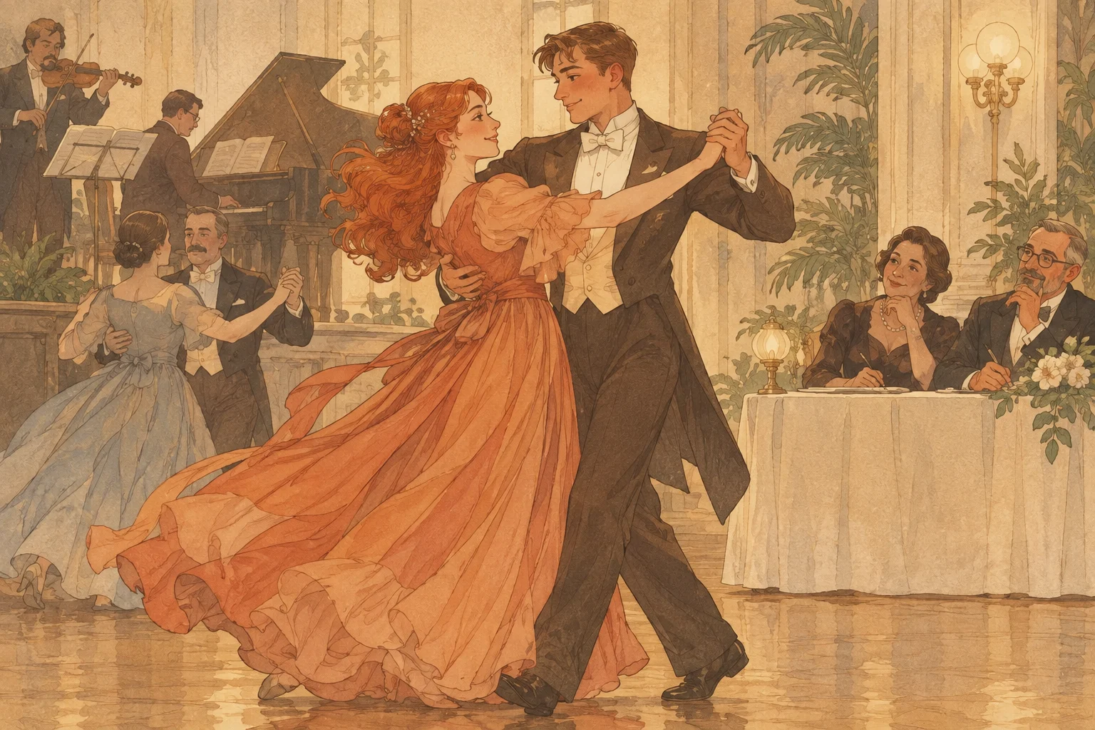 Ballroom dance scene illustration