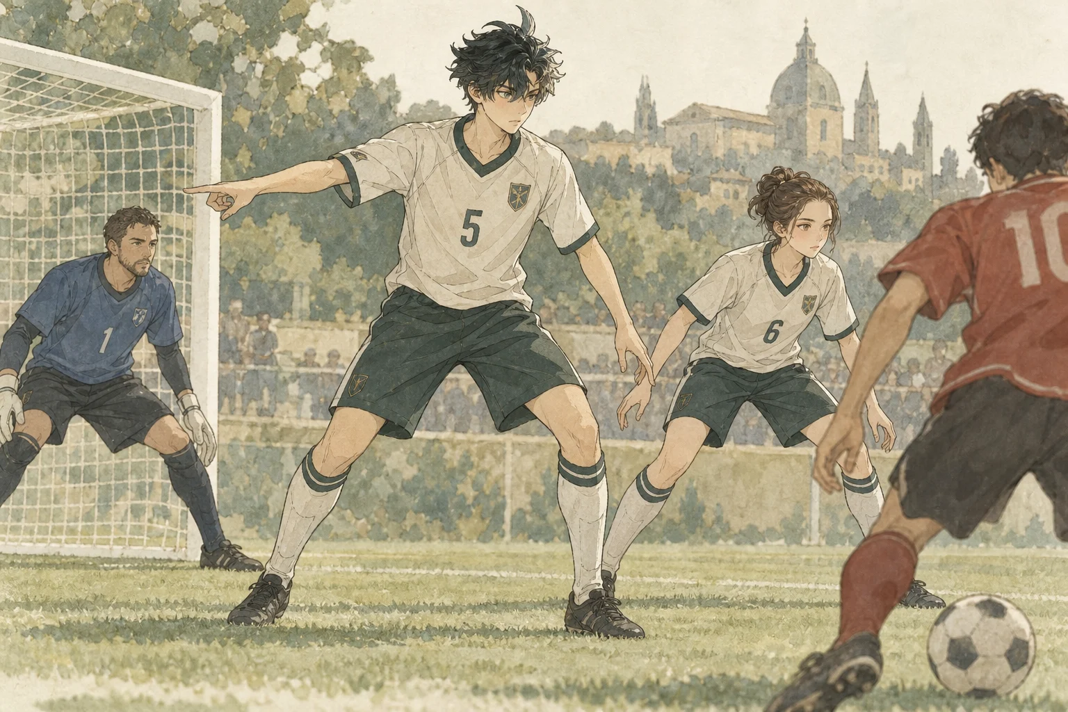 Scene illustration of soccer defensive tactics