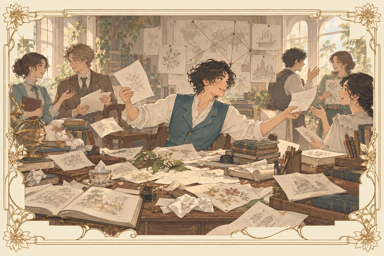広げて散らすの場面イラスト