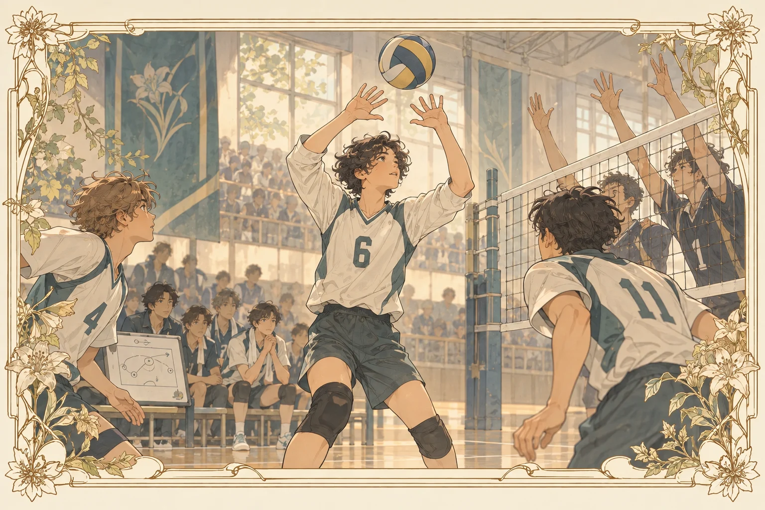バレーボールのセッターの場面イラスト
