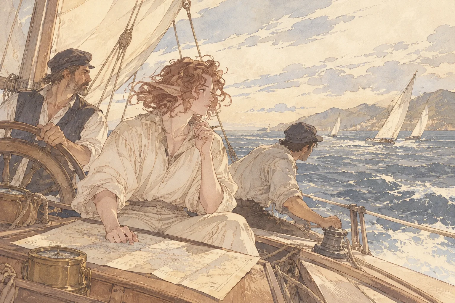 Sailing scene illustration