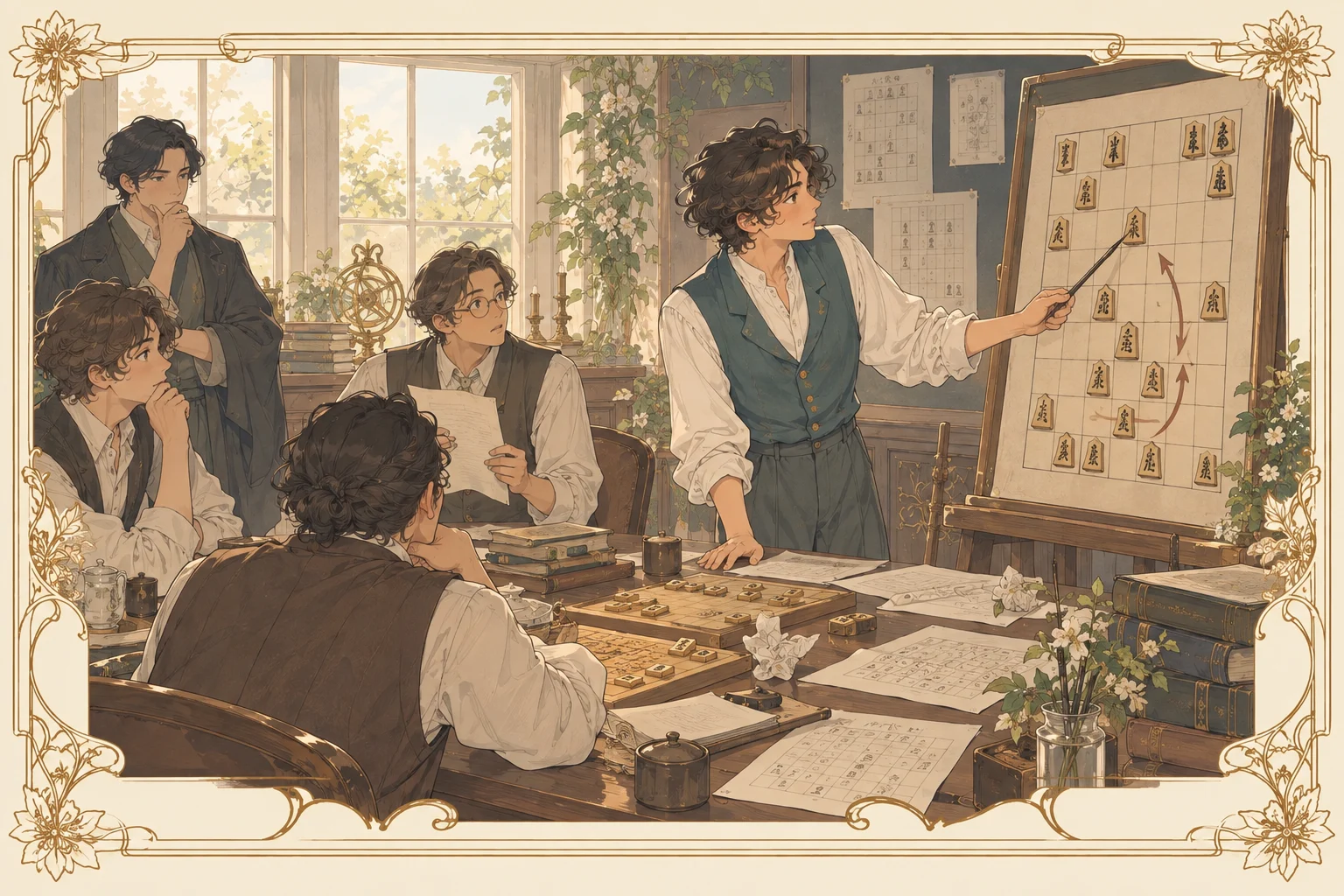 将棋の新戦法の場面イラスト