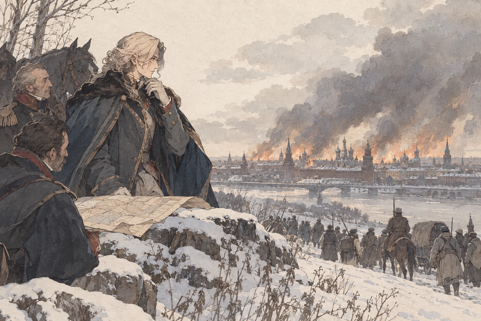 Moscow abandonment scene illustration