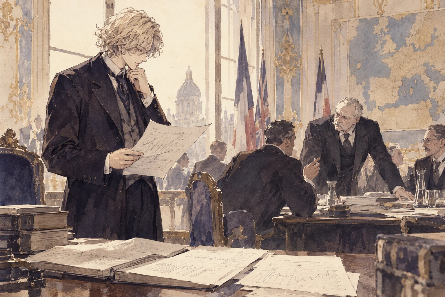 Illustration of a scene announcing the failure of a peace treaty