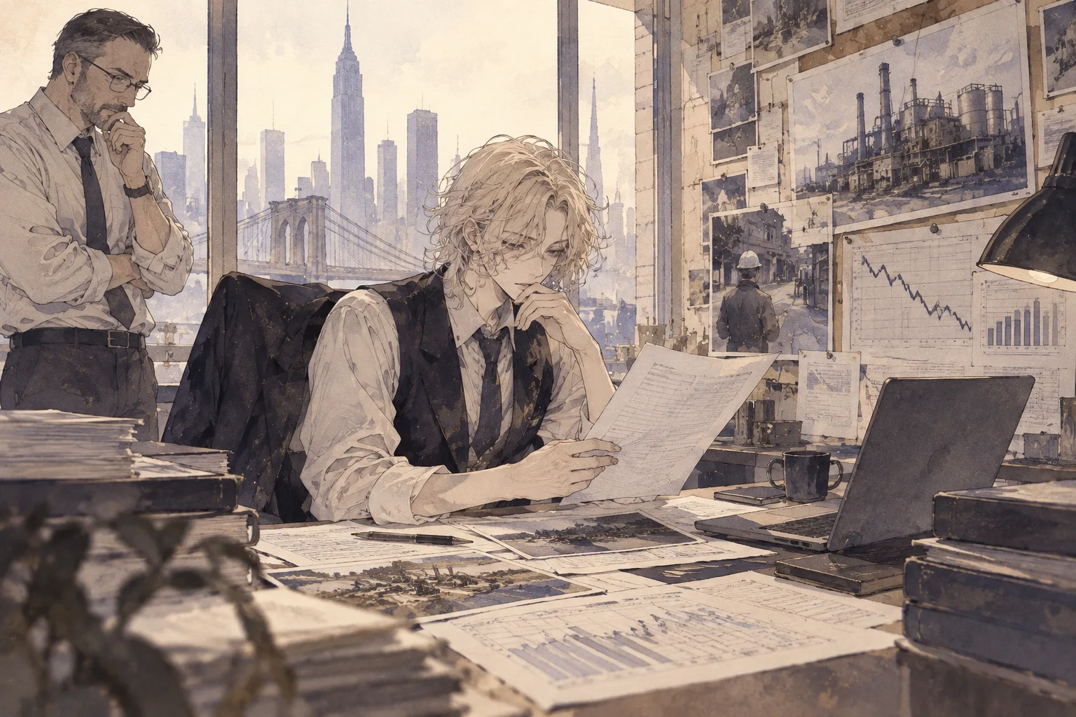 Scene illustration of a short selling research company