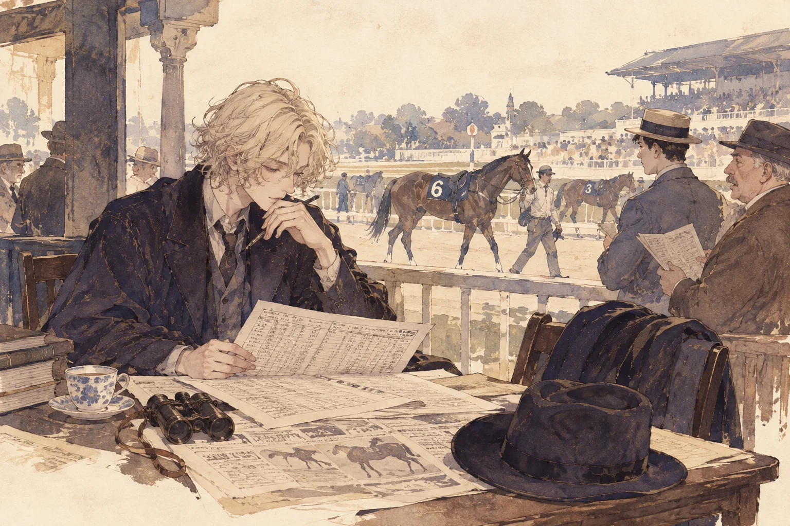 Horse racing expected value investment scene illustration