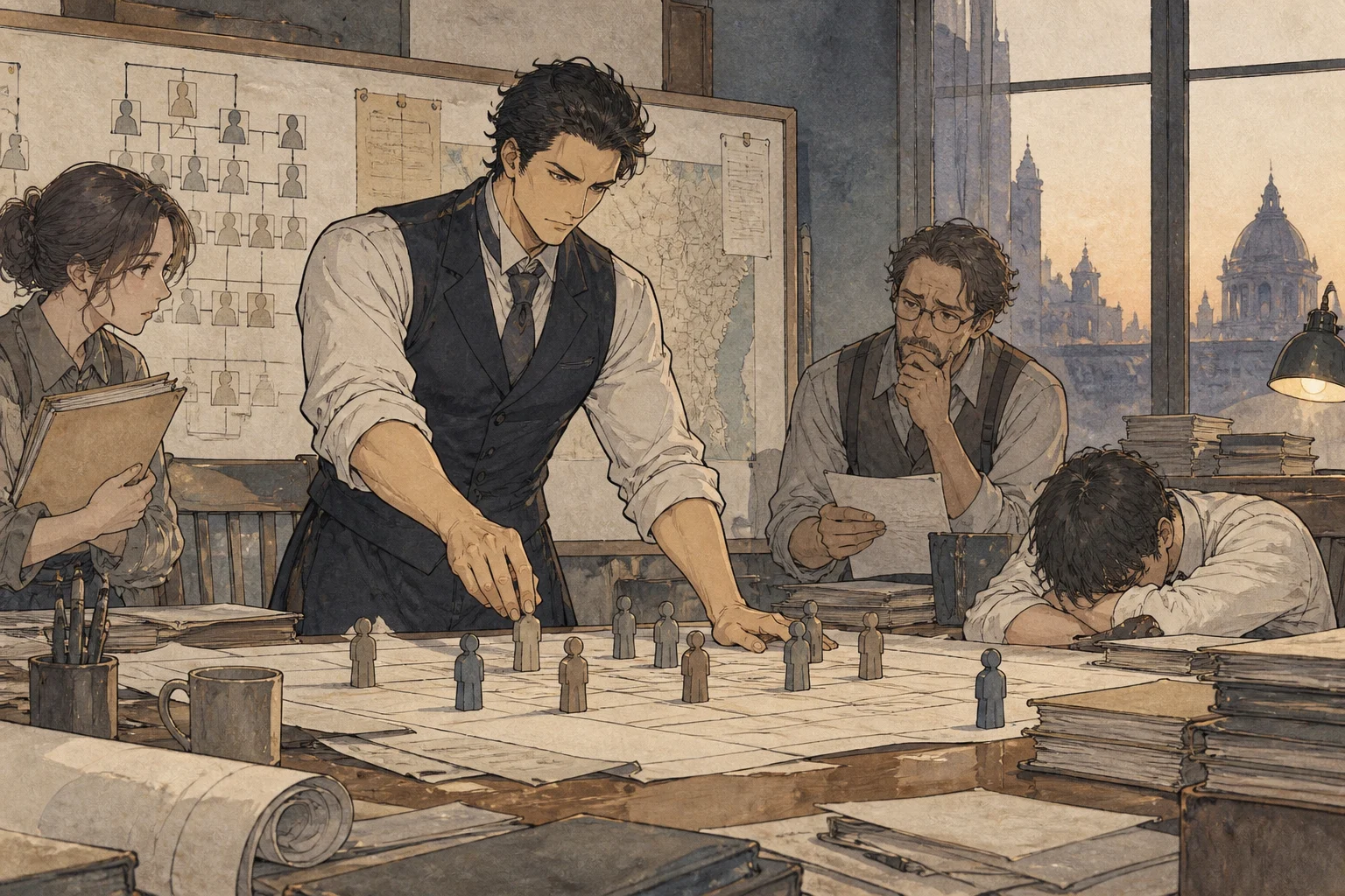 Scene illustration of people looking into roles