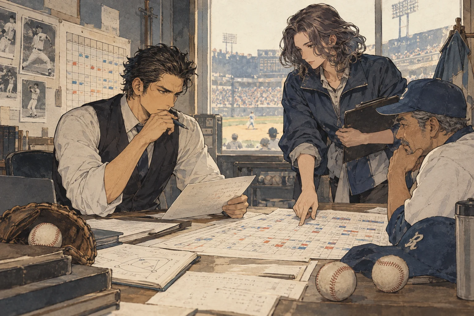 Baseball pennant race scene illustration