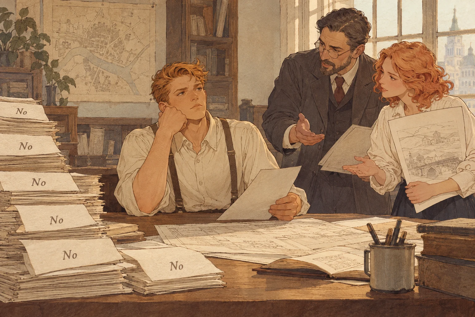 Scene illustration of shrinking using one's height as an excuse
