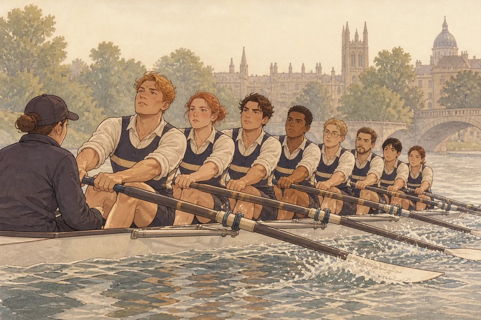 Boat eight scene illustration