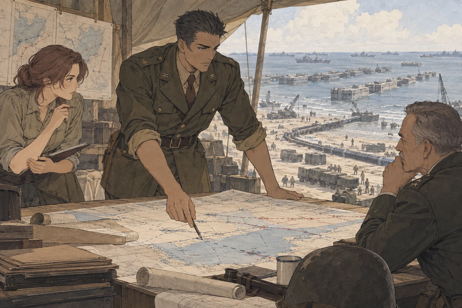 Scene illustration of logistics planning for landing operations