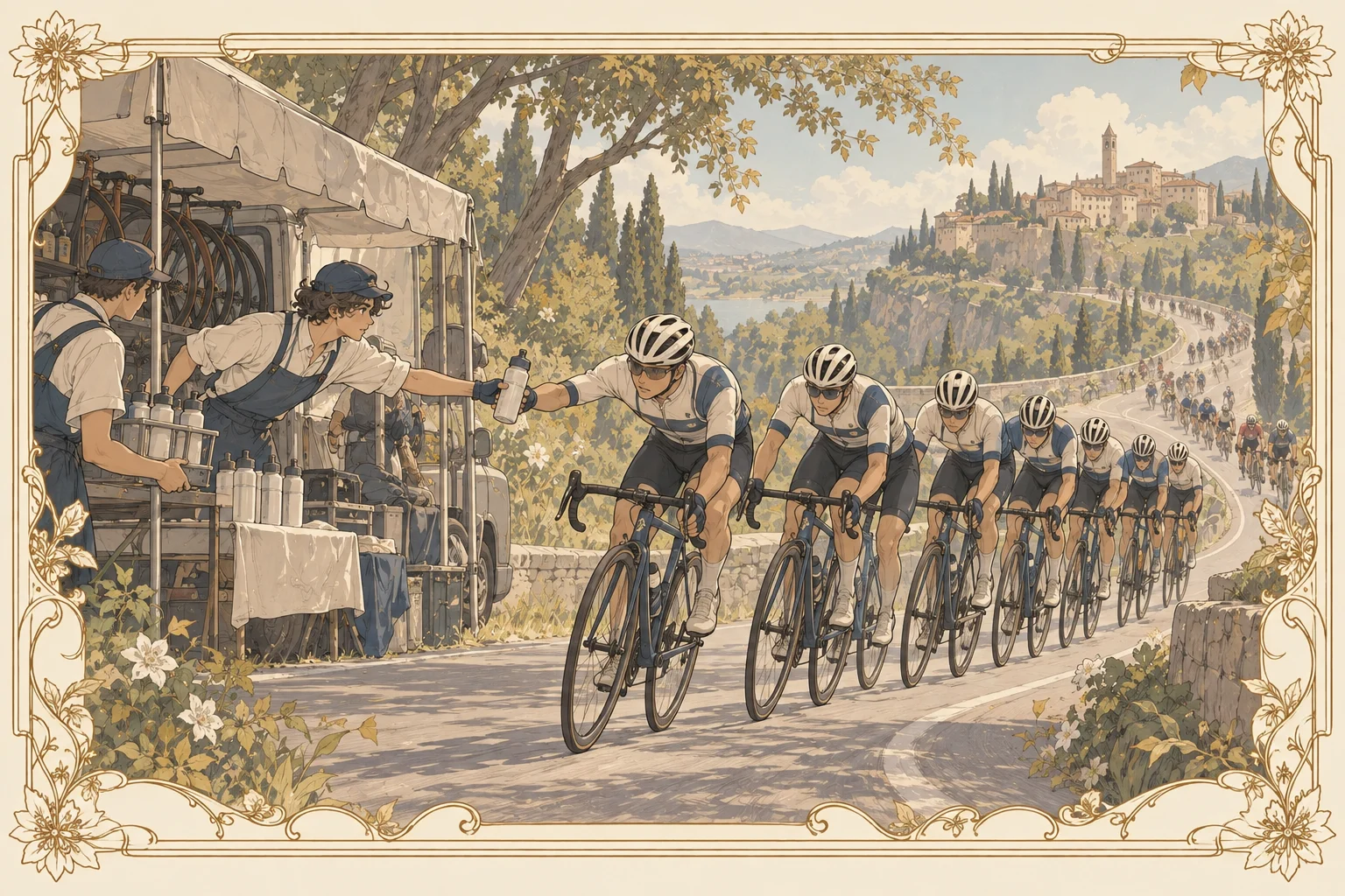 自転車ロードレースの場面イラスト