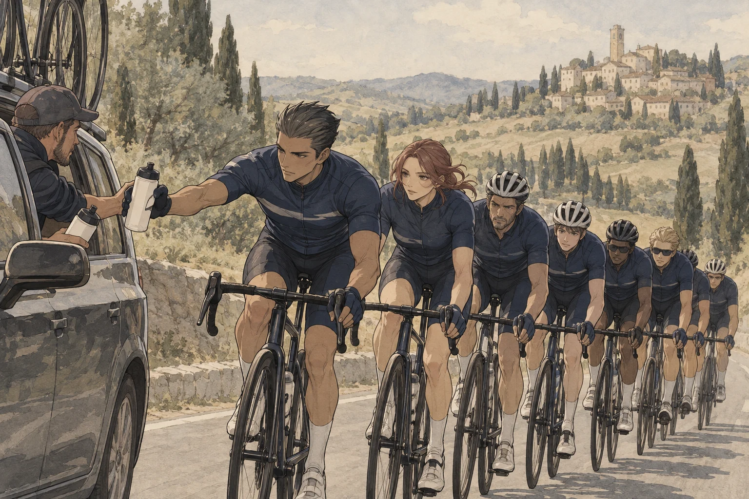 Bicycle road race scene illustration