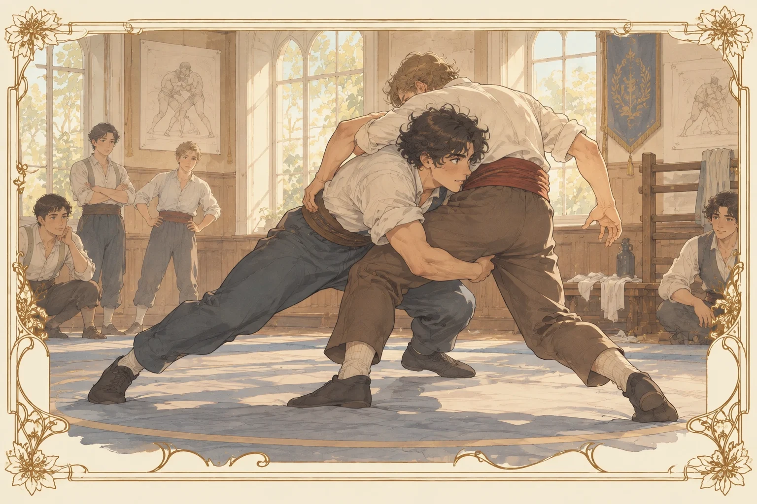 レスリングの場面イラスト