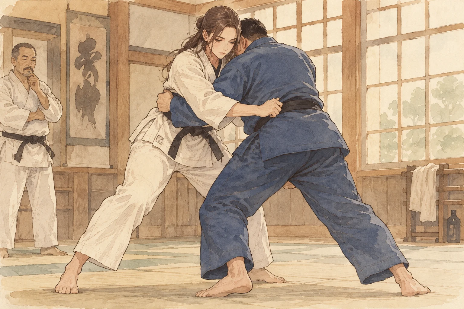 Wrestling scene illustration