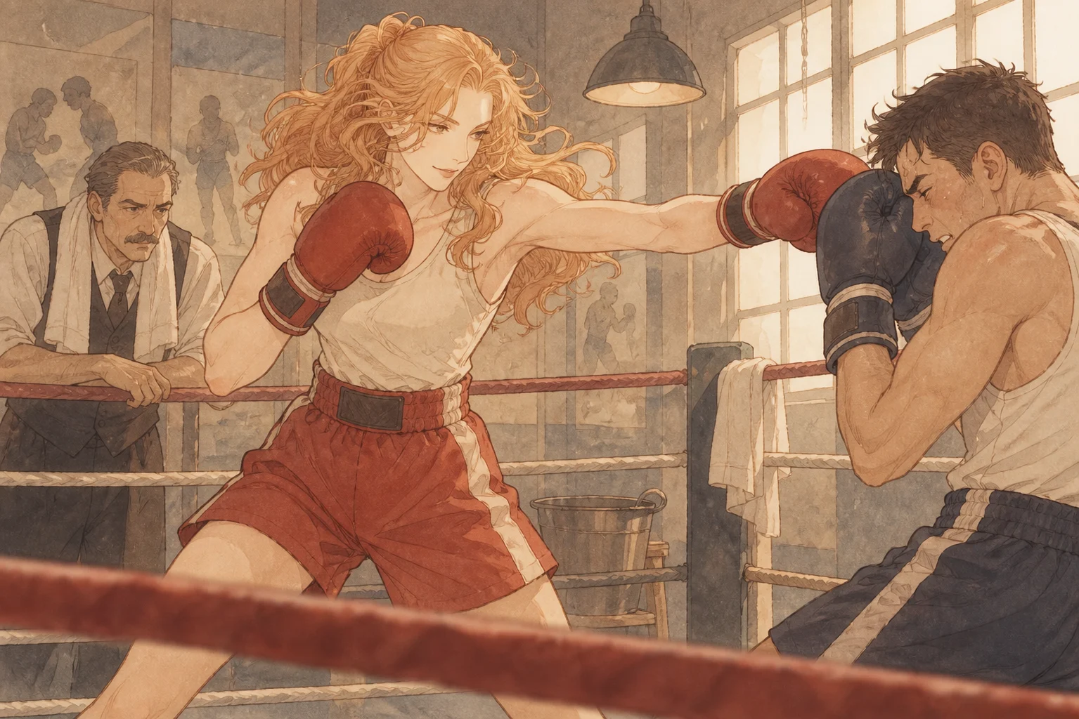 Boxing scene illustration