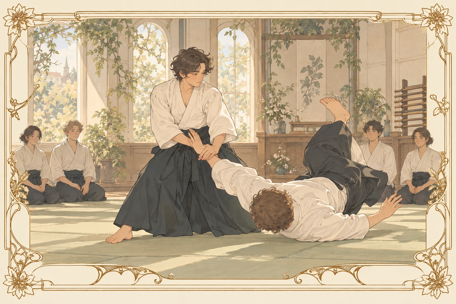 合気道の場面イラスト