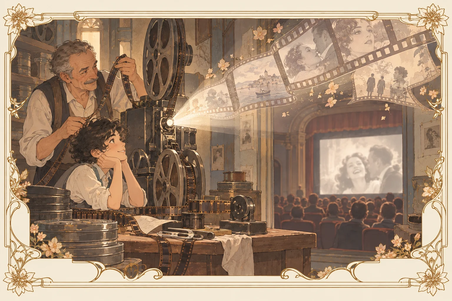 ニュー・シネマ・パラダイスの場面イラスト