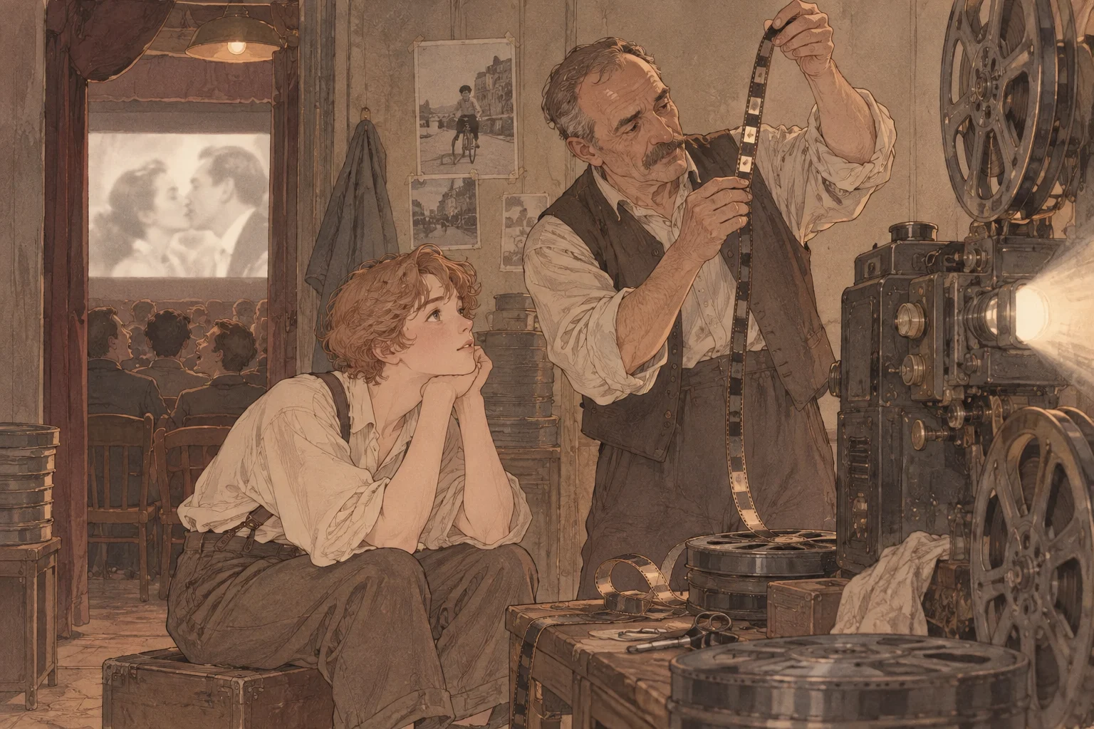 ニュー・シネマ・パラダイスの場面イラスト