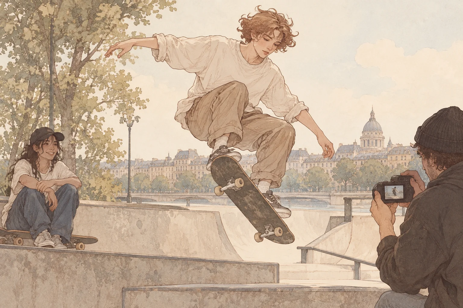 Skateboarding scene illustration