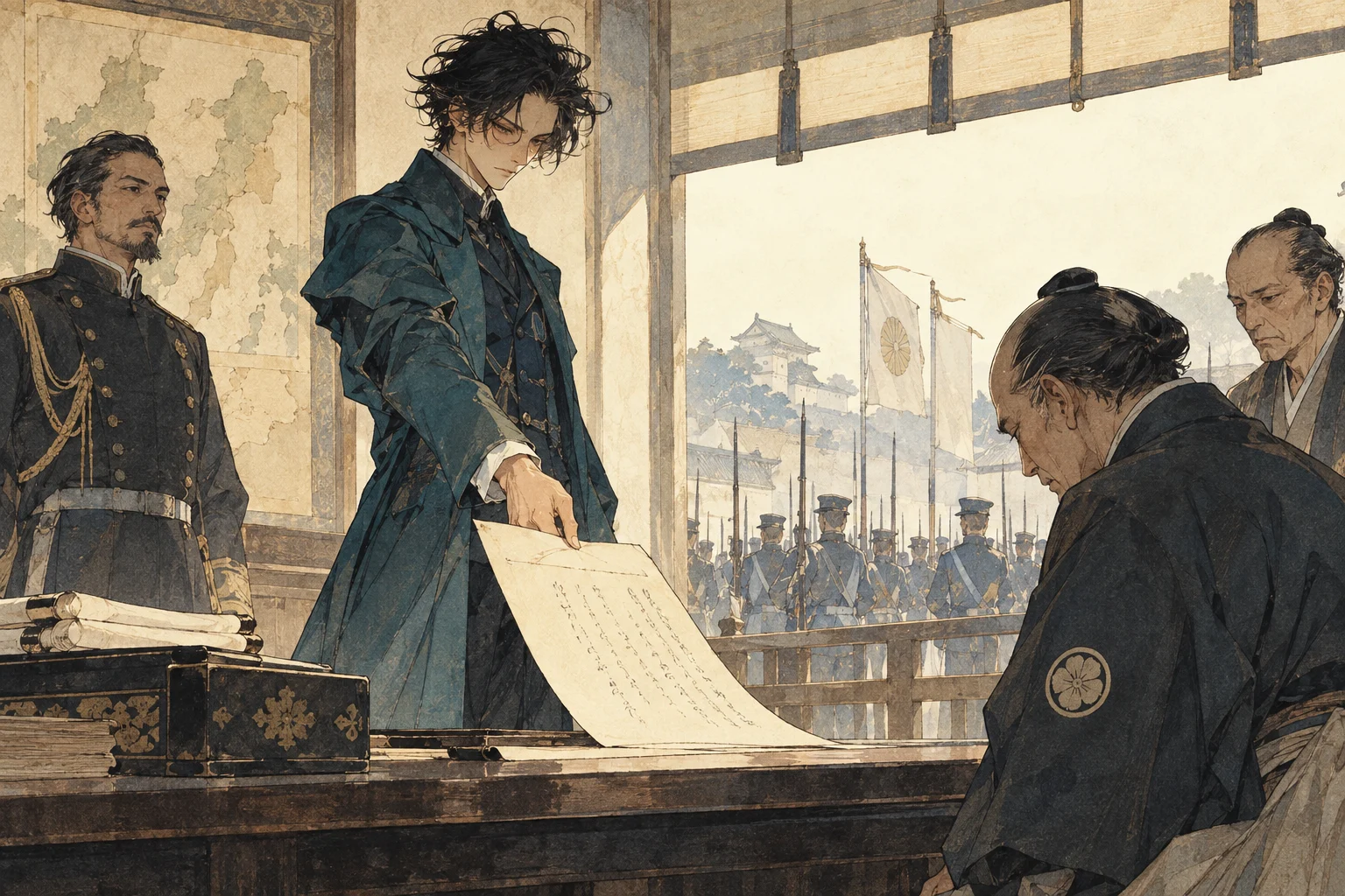 Scene illustration of abolishing feudal domains and establishing prefectures