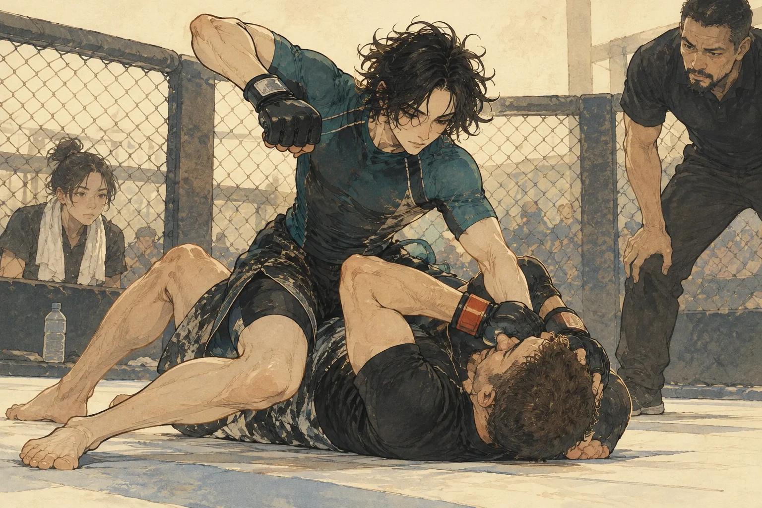 Mixed martial arts scene illustration