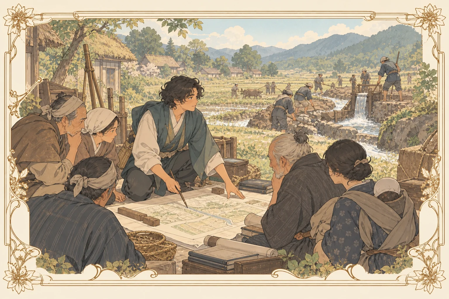 報徳仕法による荒村の再建の場面イラスト