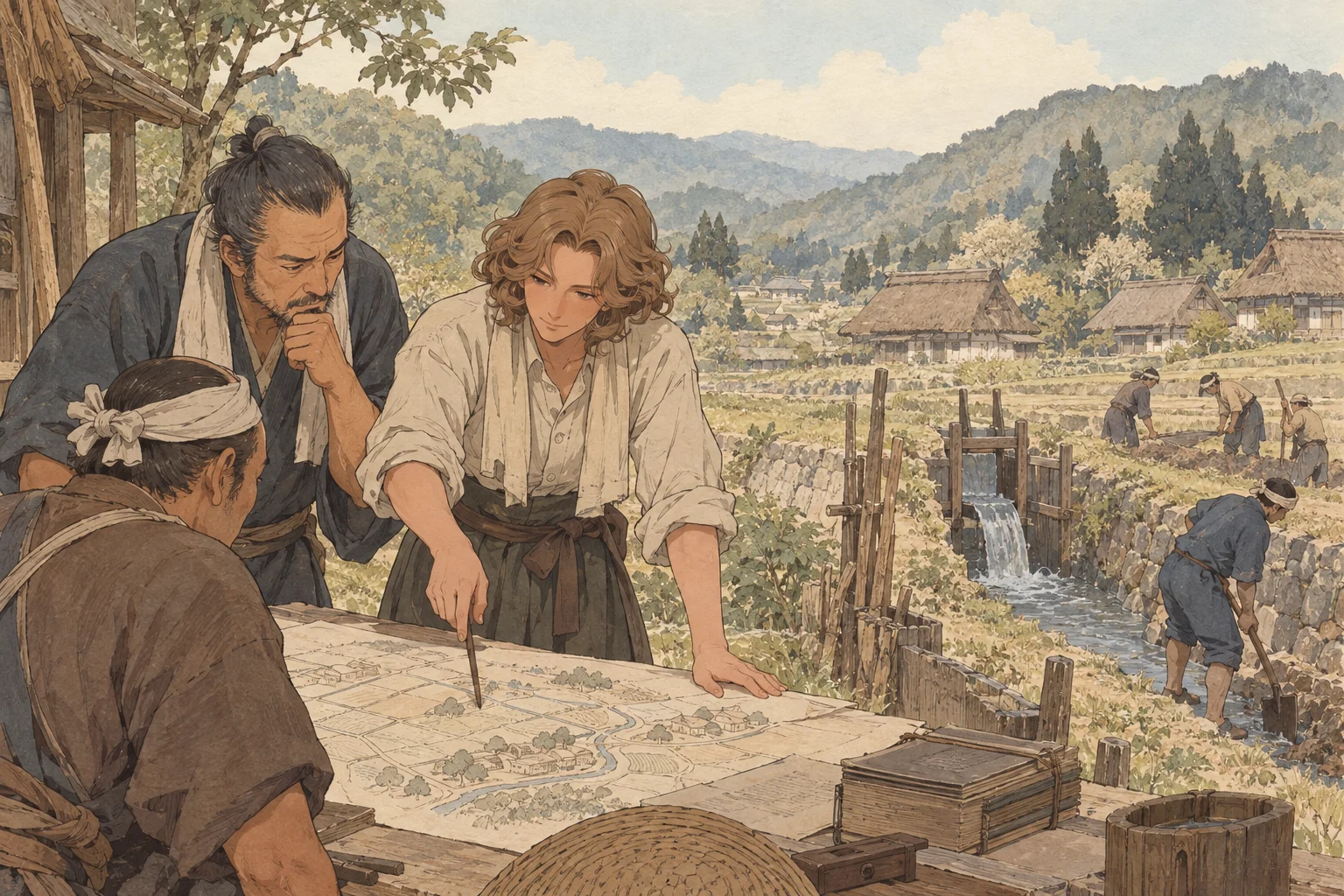 Scene illustration of the reconstruction of Aramura using the Hotoku method