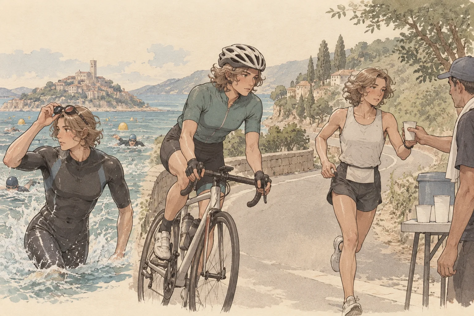 Triathlon scene illustration
