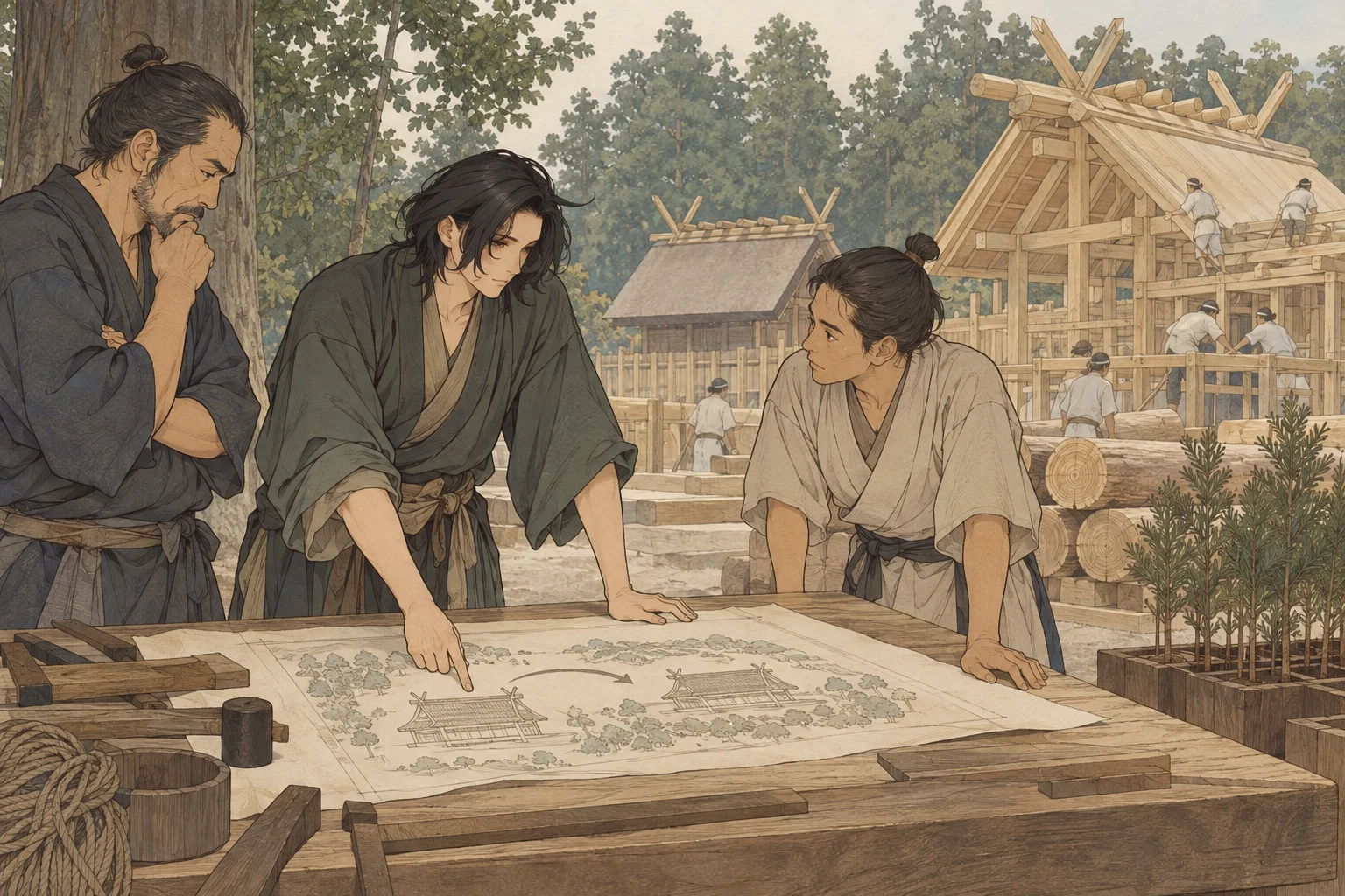 Scene illustration of the institutionalization of Shikinen Sengu