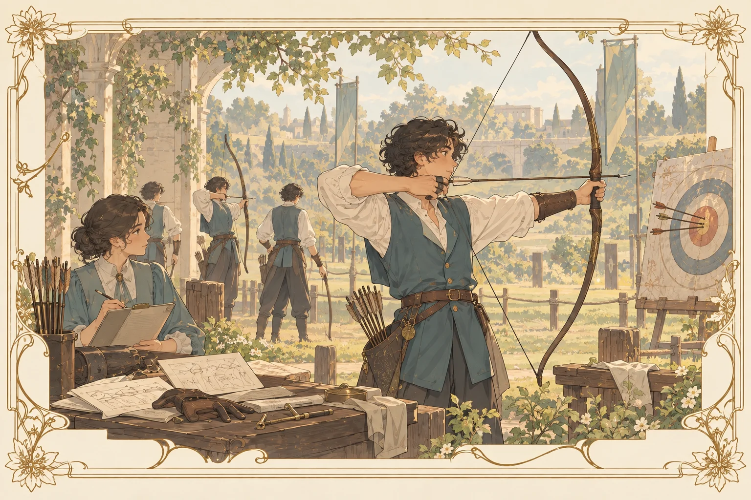 アーチェリーの場面イラスト