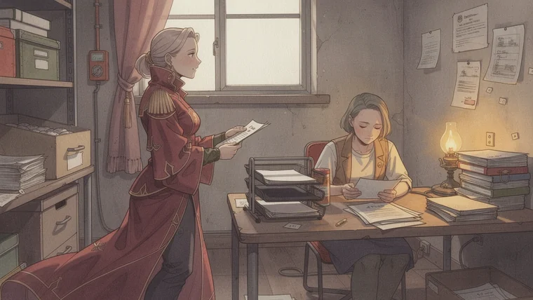 EIE-D Hero — Among scattered papers, watching hands that quietly set things in order